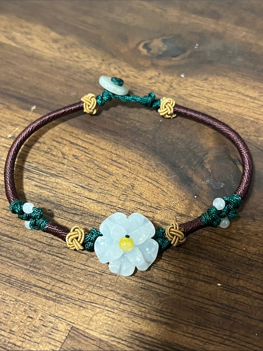 Handmade glass and fabric bracelet